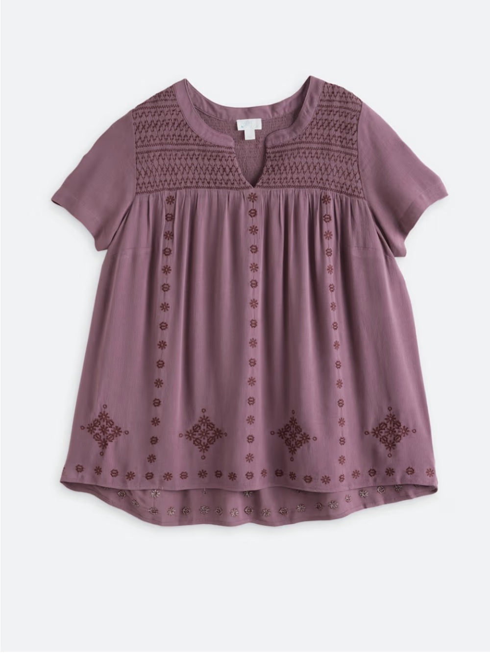 Market & Spruce Mauve Embroidered Short-Sleeve Blouse